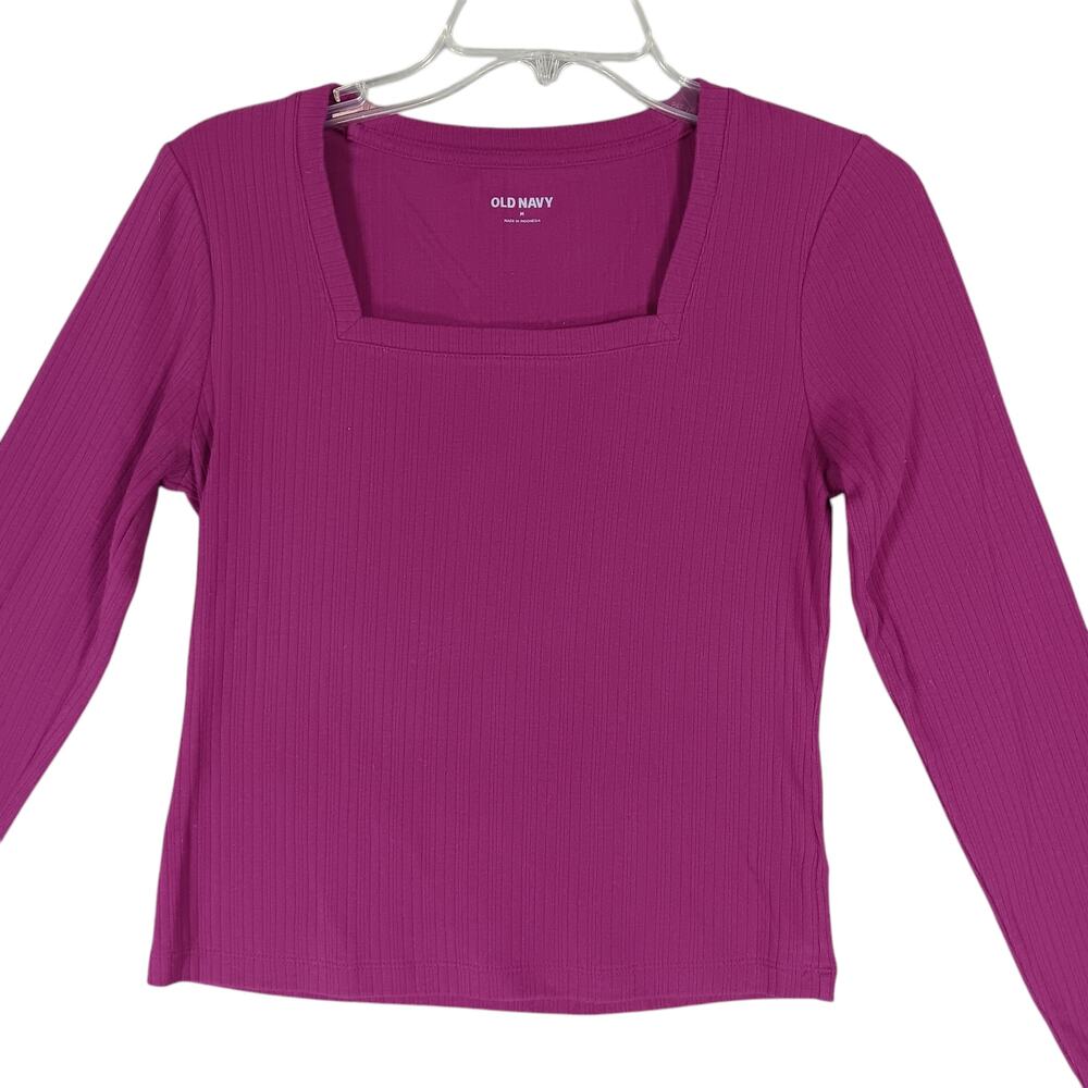 Old Navy Top Size Medium Raspberry Pink Long Sleeve Square Neckline